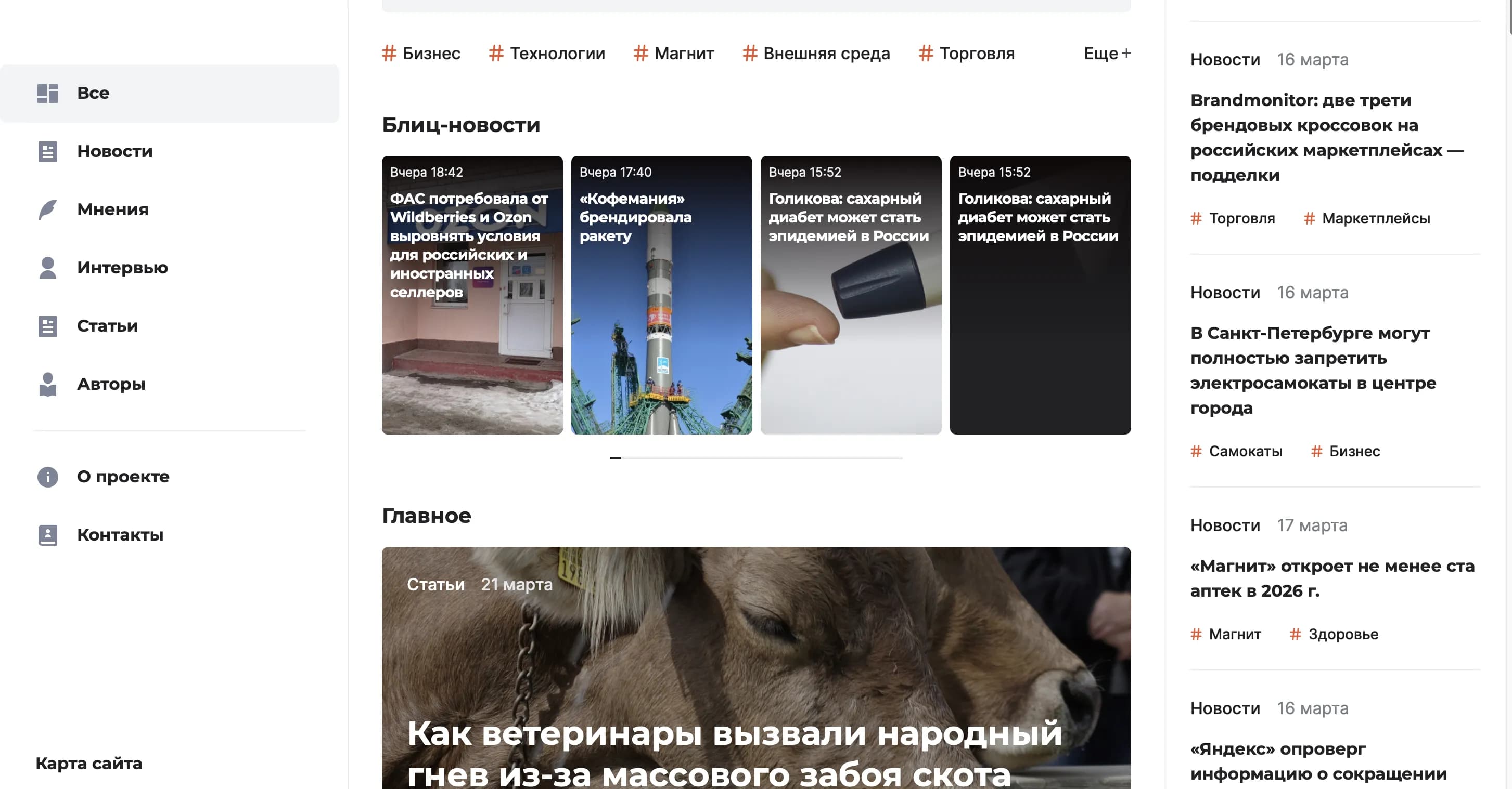 Участие в разработка новостного портала